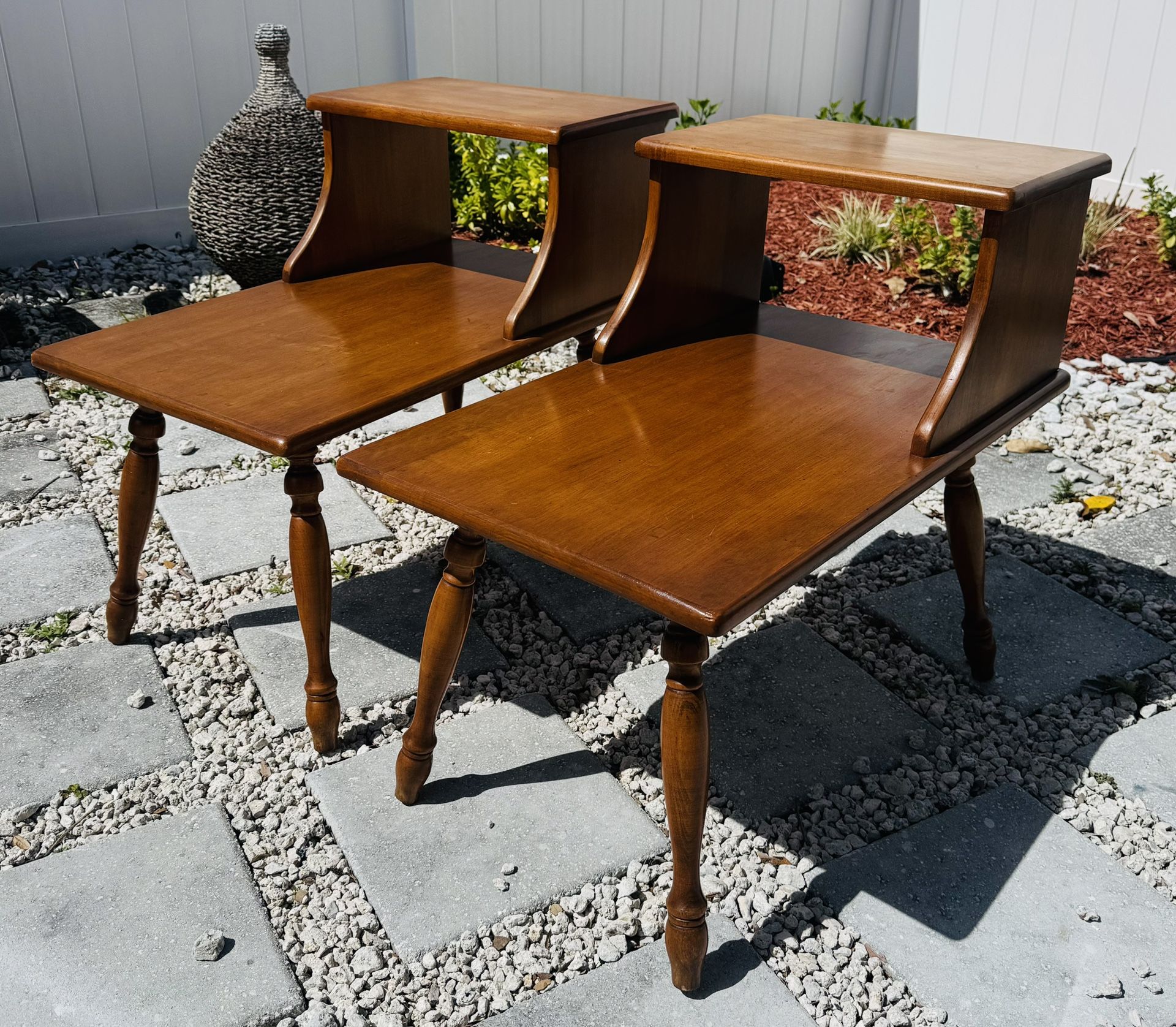 Pair Of MCM Solid Wood Tables