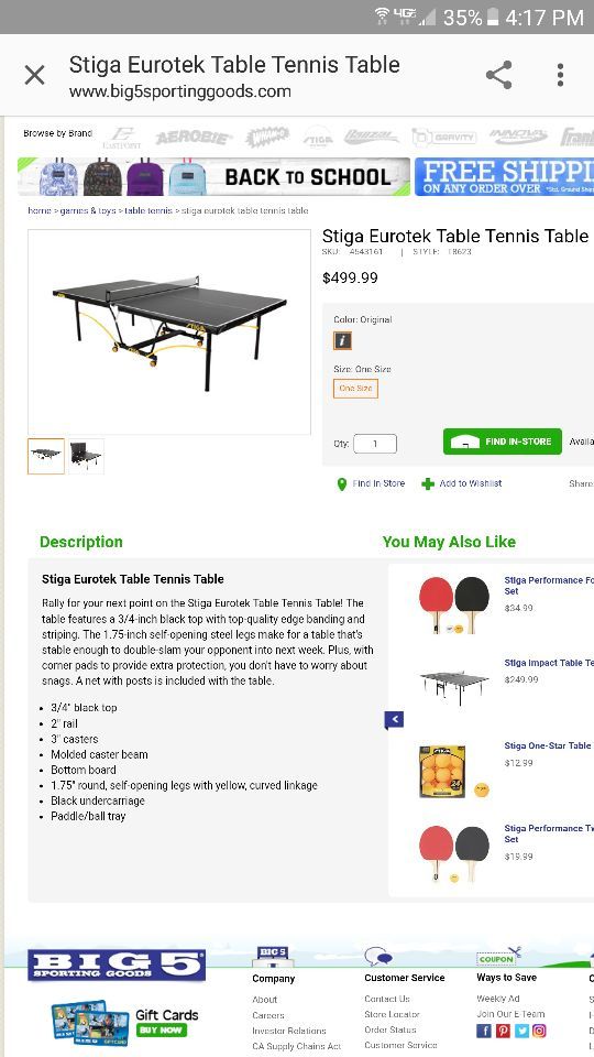 Stiga Eurotek ping pong table
