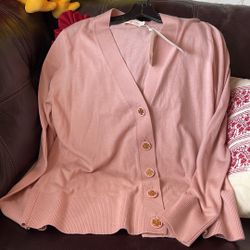New TORY BURCH Women’s Simone Cardigan In pink moon/689 Sz XL 