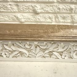 Curtis White Hand Carved Wooden Wall Shelf, 24"x7" New