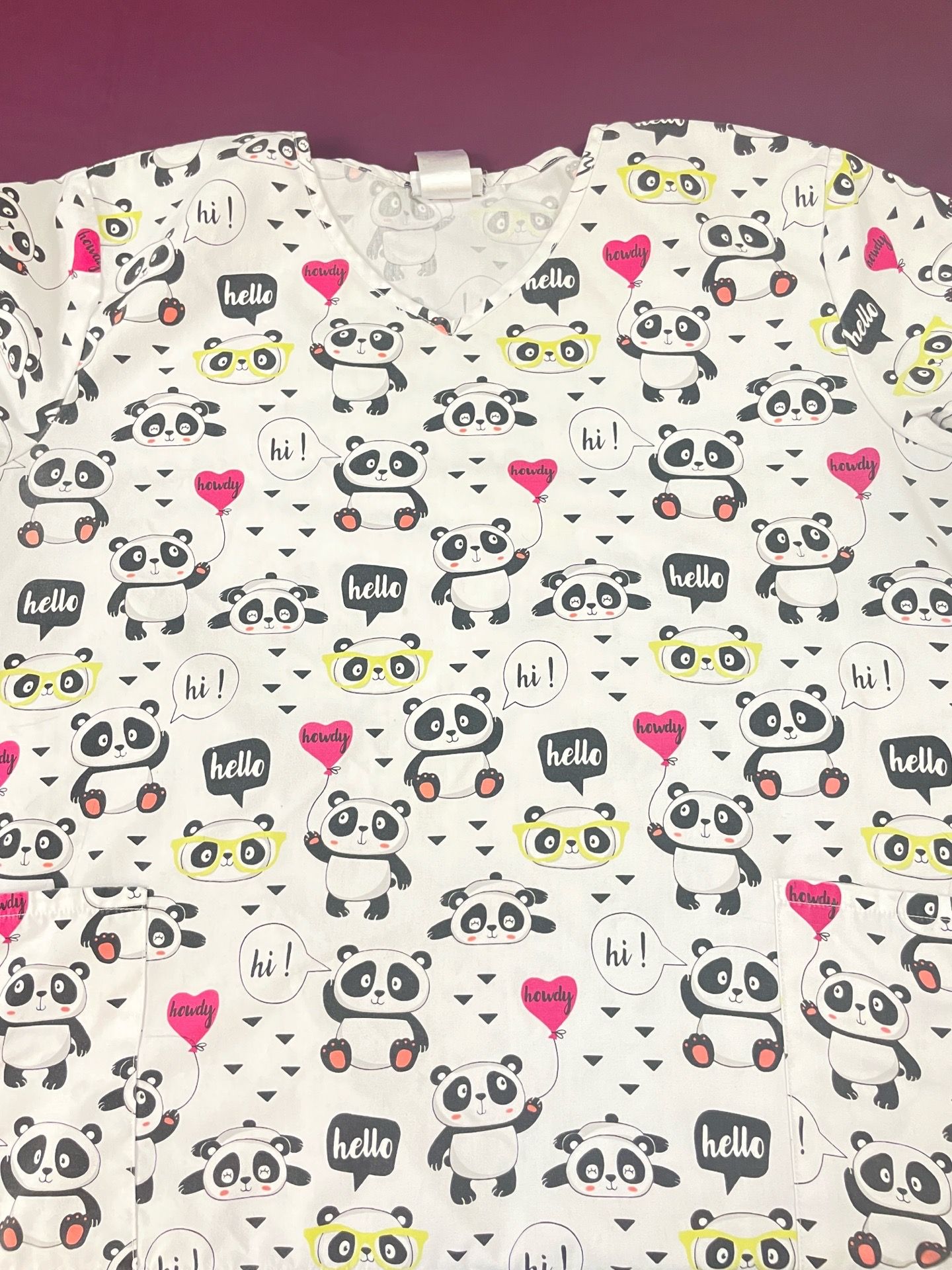 Panda Greeting Scrub Top