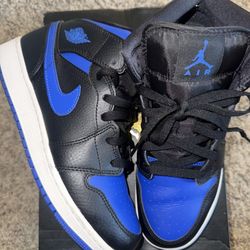 Nike Air Jordan 1 Mid GS Black Hyper Royal Size 7Y Clean w/ Box 