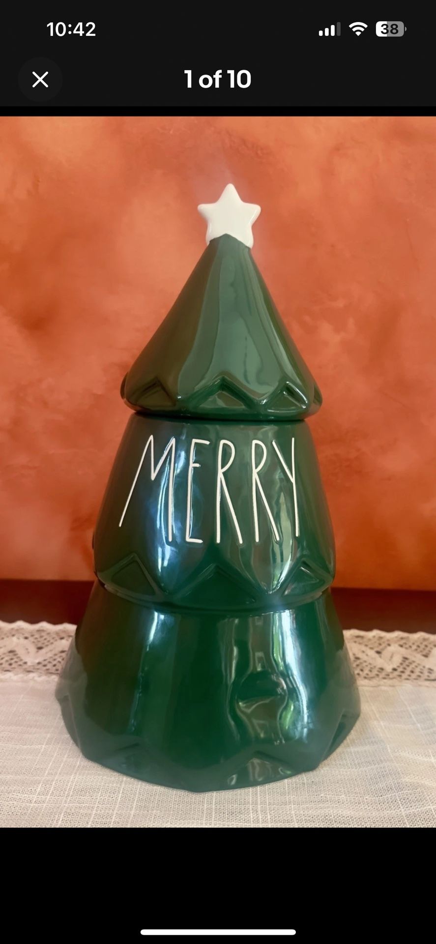Rae Dunn by Magenta MERRY Green Christmas Tree Canister Cookie Jar