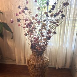 Rattan Vase With Florals