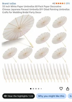 luGlas 33 Inch White Paper Umbrellas 60 Pack. ALL BRAND NEW.