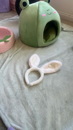 small white furry bunny ears costume 