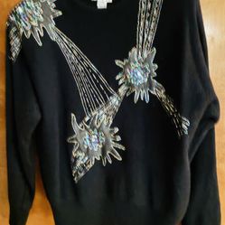 Beaded Sequin Sweater by Vivien Forest, Large, Lambswool-Angora-Nylon.