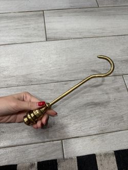 Vintage Virginia Metalcrafters Solid Brass Fireplace Flue Pull Damper Hook – 10” Antique Home Décor