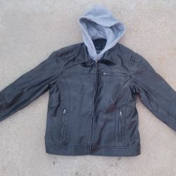 GUESS Faux Leather Biker Moto Jacket With Detachable Hood 