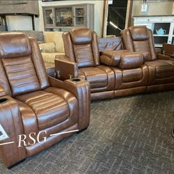 Brown Leather Air Massage System Power Reclining Sofa, Loveseat🌟No Needed Credit Check ⚡ $39 Down Payment with Financing
0910
