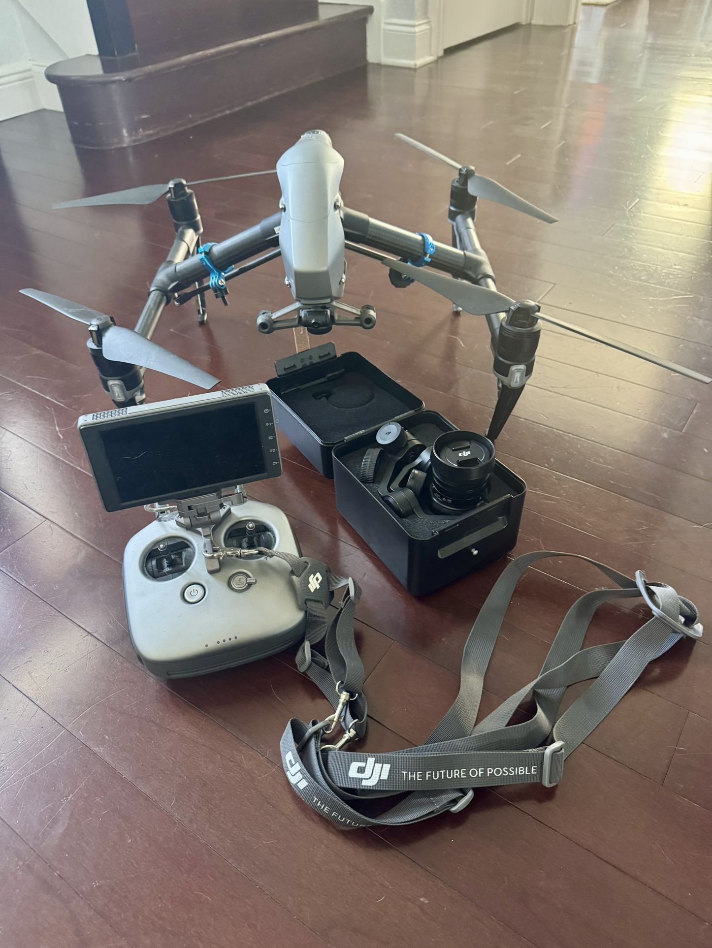 DJl Inspire 2 drone with its controller and a DJI Zenmuse X5S camera.