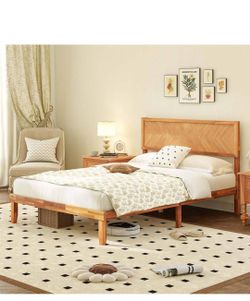 Full Size Solid Wood Platform Bed Frame with Headboard