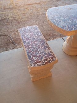 Solid rock table and two benches
