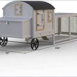 Chicken Coop for 3-5 Chickens, 106in Chicken Coop with Run, Outdoor Chicken Coop with Waterproof Roof 