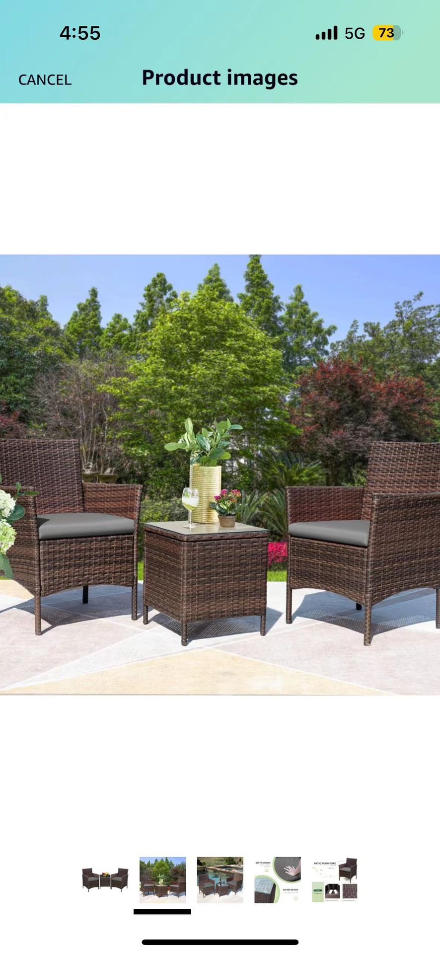 3 Pieces Patio Furniture Sets Outdoor PE Rattan Wicker Chairs with Soft Cushion and Glass Coffee Table for Garden Backyard Porch Poolside, Brown and G