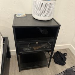 Black Nightstand With Charging Station Set Of 2