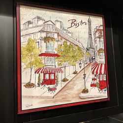 Wrapped Canvas Bistro Painting Signed By Tre Sorelle