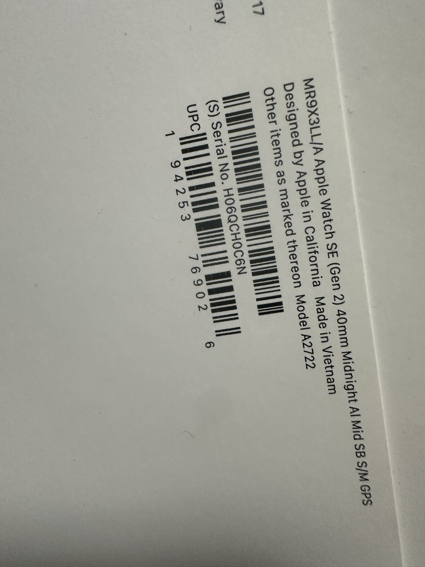 Apple Watch SE ( GEN 2) 40mm Midnight S/M