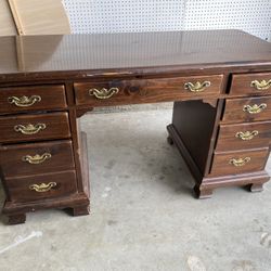 Antique Wooden Desk With Glass Top