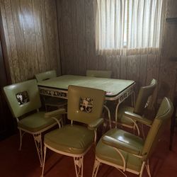 Vintage MCM Mid-Century Wrought Iron & Avocado Green Dinette Set