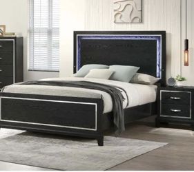 King Size black LED Bed with Orthopedic Mattress Included