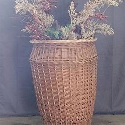 Two Foot Vintage Boho Rattan Floor Vase Plus Foliage