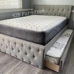 Full Twin Grey Trundle Bed W Ortho Mattress Colchon 