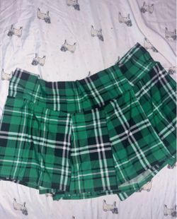 Green Plaid Pleated Mini Skirt