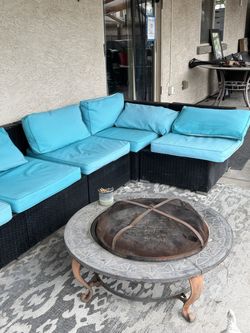 XL Outdoor Patio Sectional Sofa – Black Wicker w/ Turquoise Cushions $375 OBO