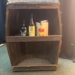 Bourbon Barrel  1/2 Barrel Display With Shelves 