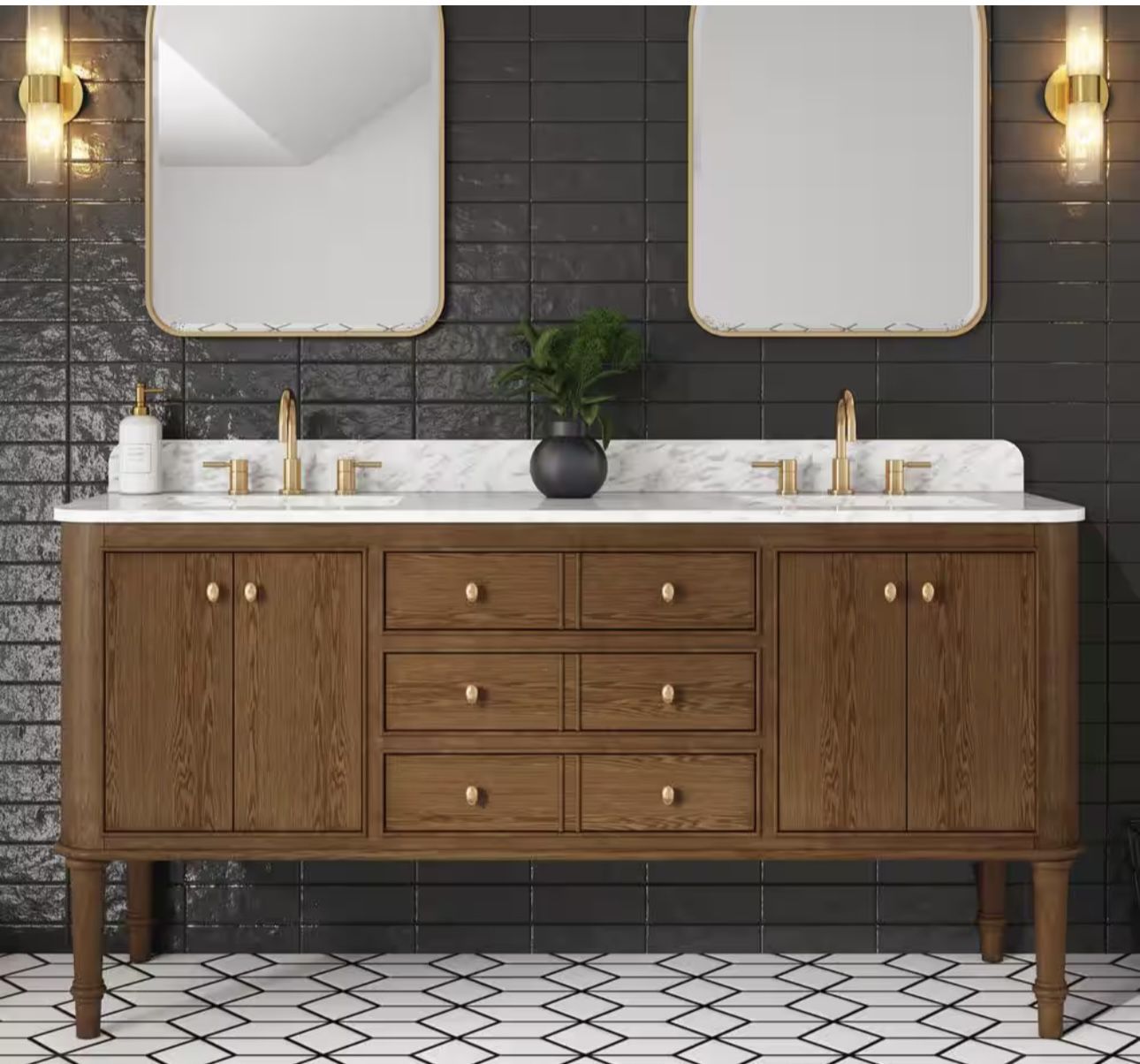 Collette 72 in. Double Sink Cinnamon Oak Bath Vanity with Carrara White Marble Top (Assembled)