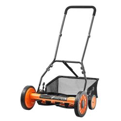 18-Inch Manual Push Reel Lawn Mower, 5-Blade Design, Adjustable Cutting Height from 1.37 to 2.44 Inches, Walk-Behind Mower with Grass Collection Bag f