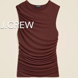 (NEW) (2 SIZES AVAILABLE) WOMEN’S J.CREW CACAO RUCHED SHELL TOP IN MATTE JERSEY - SIZES: LARGE AND EXTRA LARGE 