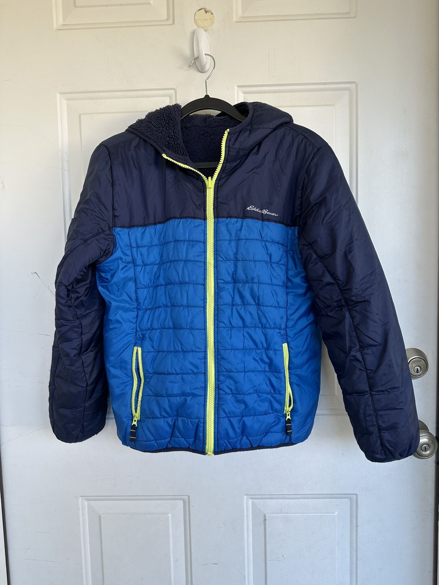 Eddie Bauer Kids Jacket Reversible Hooded Sherpa Fleece Water-Resistant Boys Top