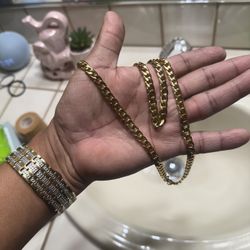 Stainless Steel Cuban Link Chain for Men, Silver/18k Gold Plated Necklace Chain for Men