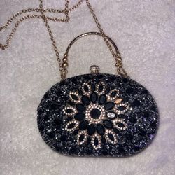 Elegant Black and Gold Rhinestone Clutch