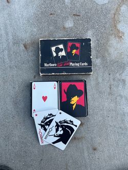 This Vintage 1991 Marlboro Man Wild West Playing Cards set includes 2 decks featuring the iconic Marlboro Man in a Wild West theme. Produced by Marlbo