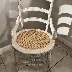 Vintage Wicker Wood Chair Distressed Chic Country Ranch Style 