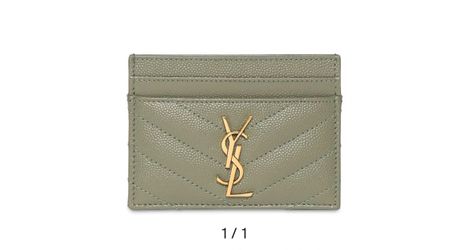 YSL MONOGRAM GRAINED LEATHER CARD HOLDER IN LIGHT SAGE 