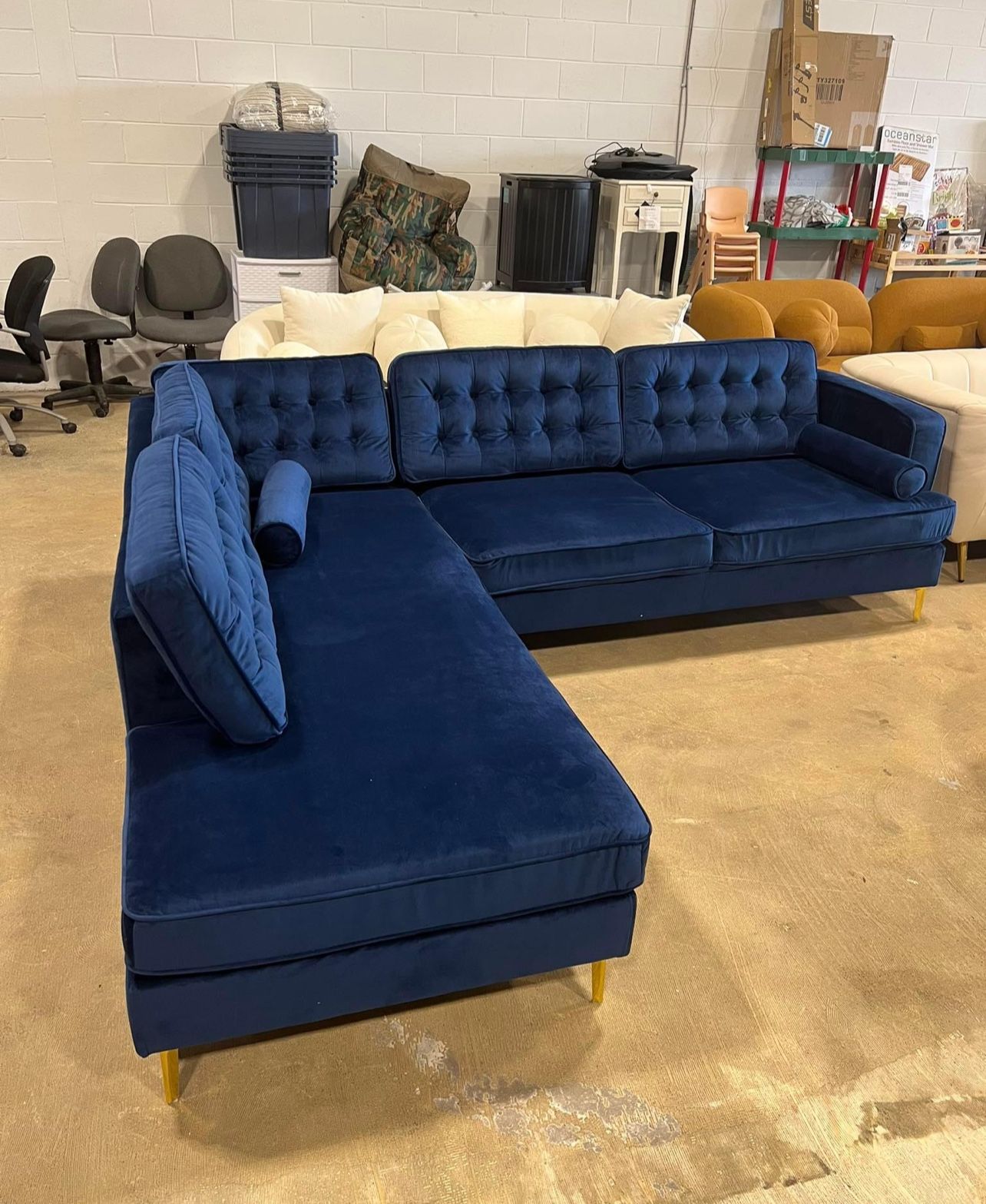 Caleb Sectional Sofa (Blue Velvet) Left Chaise