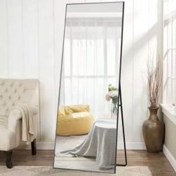 70” x 31” Oversized Rectangle Metal Frame Mirror With Stand - Black