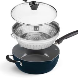 NEW Cuisinart Preferred Cooking Pan Navy 4.5 Qt. Multi-Purpose Pan Cover Steamer Kitchen Food Cook