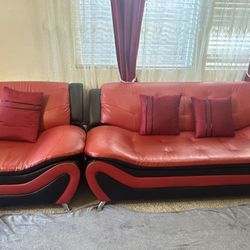3 Piece Red And Black Sofa 