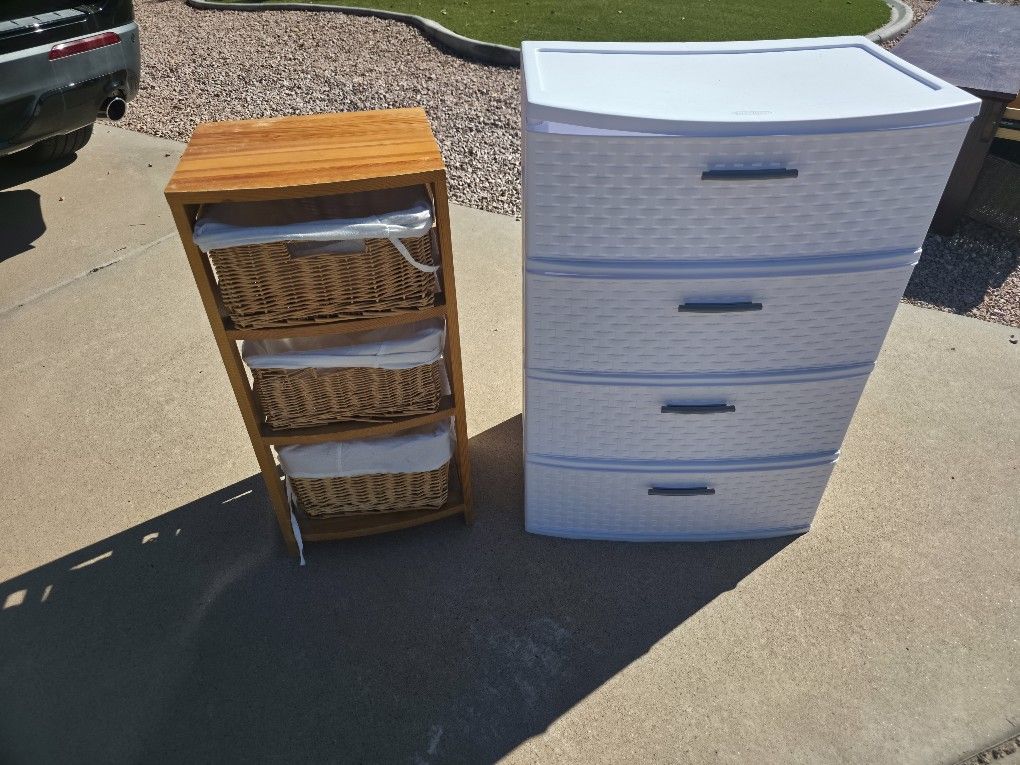 Lot Of 2 Storage Shelves Cabinet Dresser