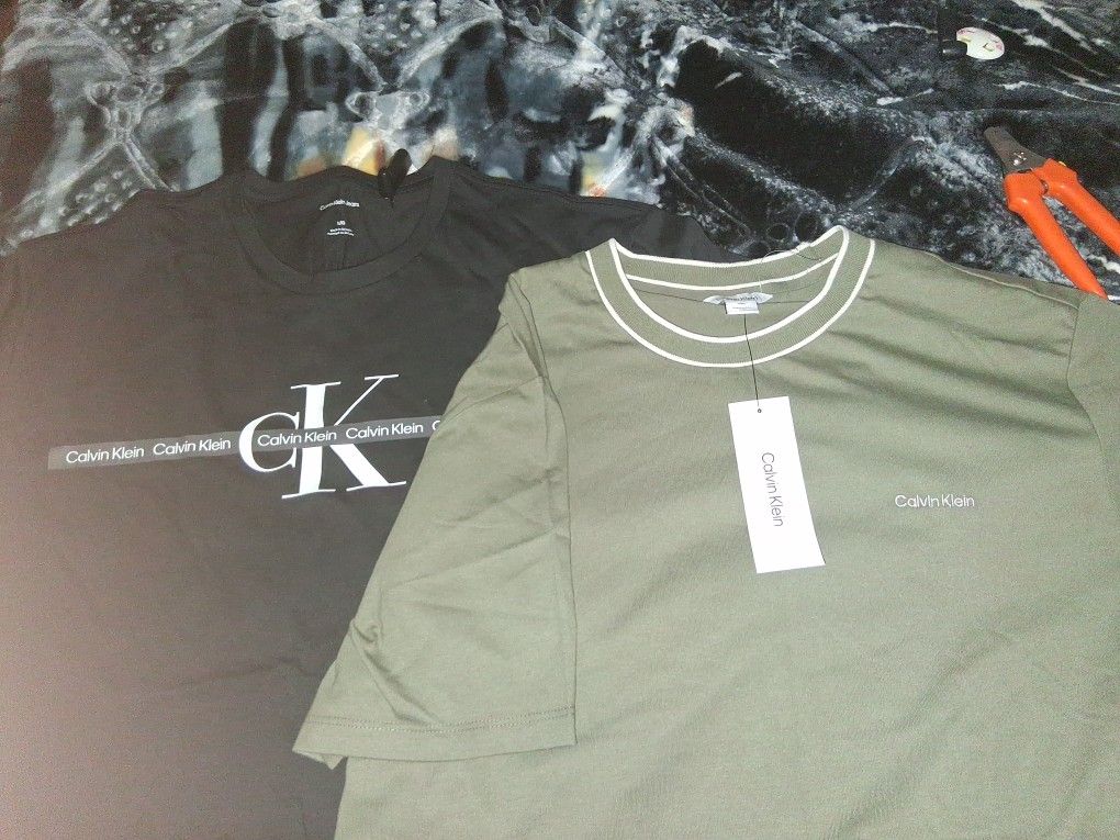 Ck Calvin Klein Shirts Size Large Green And Black W White Trim
