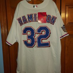 RARE MENS SIZE 56 TEXAS RANGERS HAMILTON #32 WORLD SERIES JERSEY FROM MAJESTIC AUTHENTIC COLLECTION NEW WITH TAGS