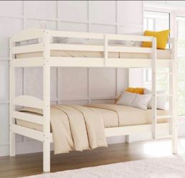 Solid Wood Twin-over-Twin Convertible Bunk Bed, Vanilla