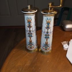 1960s Lenox Lido Hand Painted Salt Shaker & Pepper Grinder With 24K Gold Bone China!!! OBO!!! 
