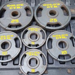 SET OF OLYMPIC GOLDS GYM PLATES (PAIRS OF)  :  25s  10s  5s 