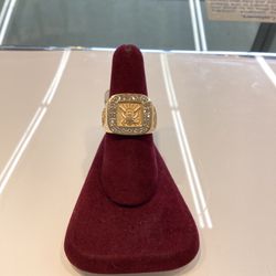 14k Gold Eagle Shield Ring Diamond Framed
